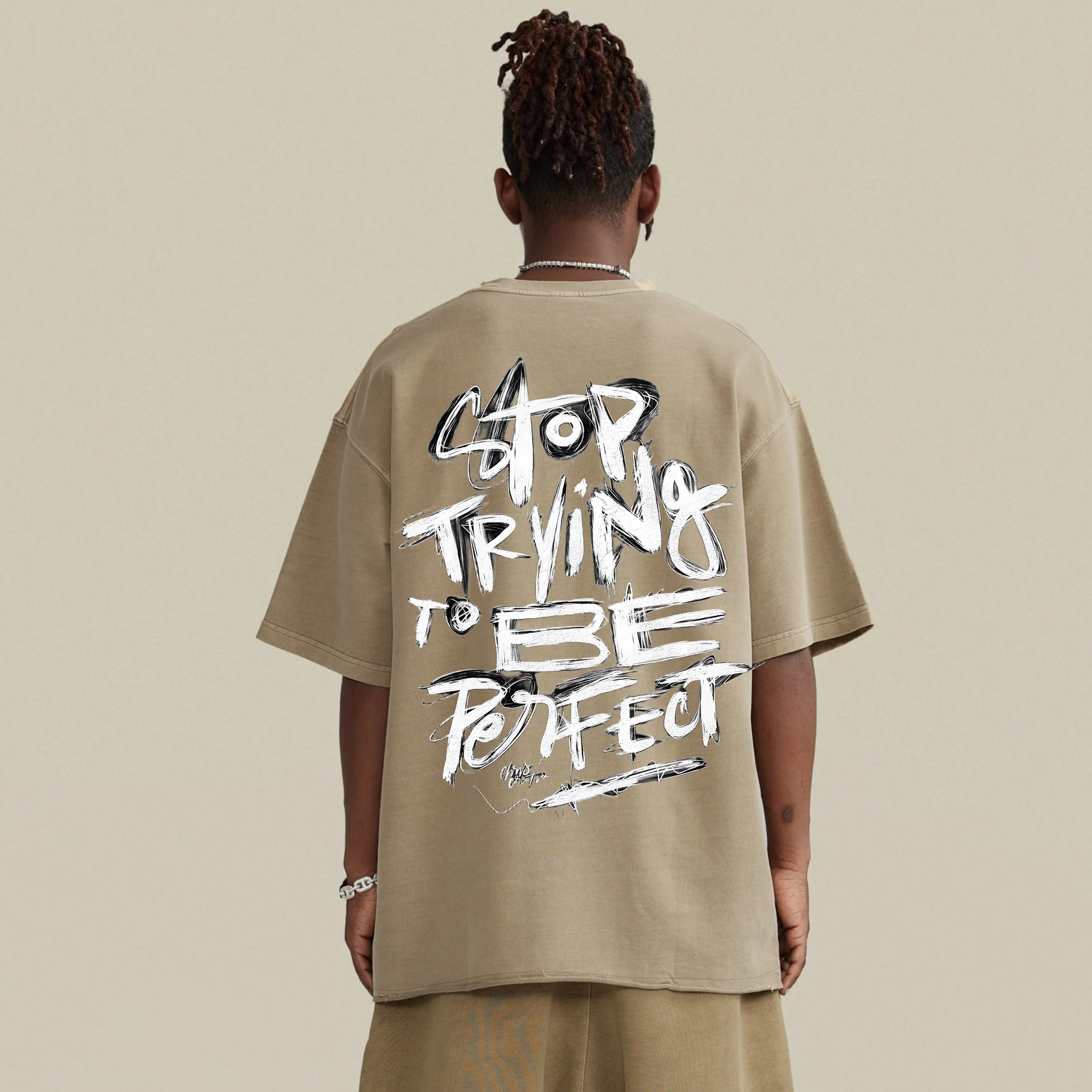 Stop Trying To Be Perfect Tee (Khaki)