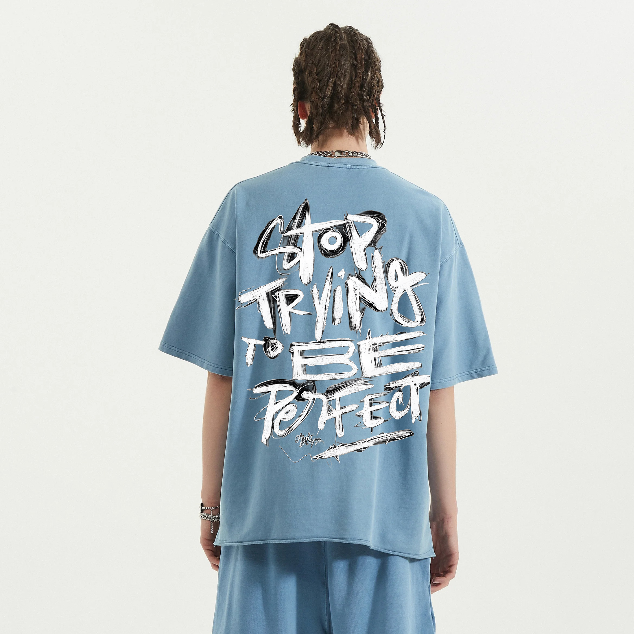 Stop Trying To Be Perfect Tee (Light Blue)